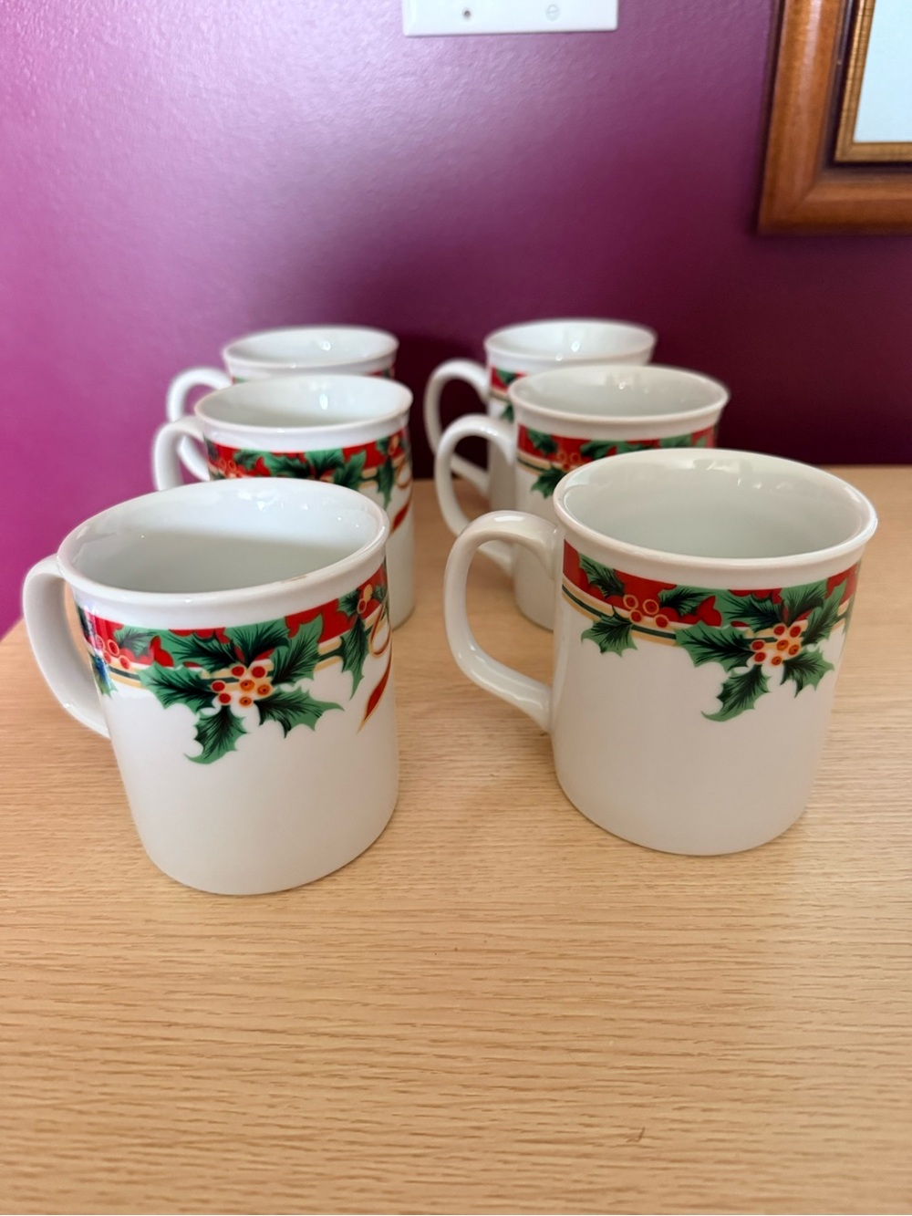 Holiday Holly Ceramic Mugs - Set of 6